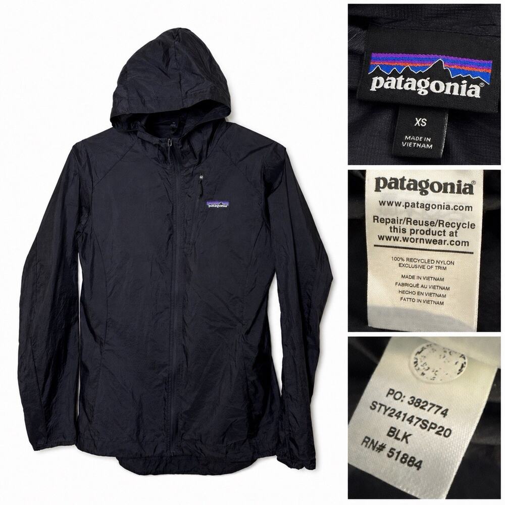 Patagonia Houdini Womens XS Black Hooded Lightweight Full Zip Windbreaker jacket